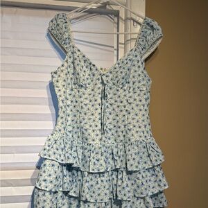 Cotton Candy Blue Floral Tiered Romper